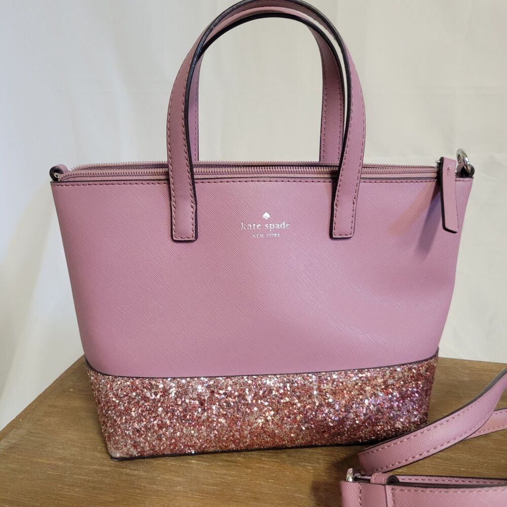 Kate Spade New York Pink Glitter Mini Satchel Crossbody Handbag